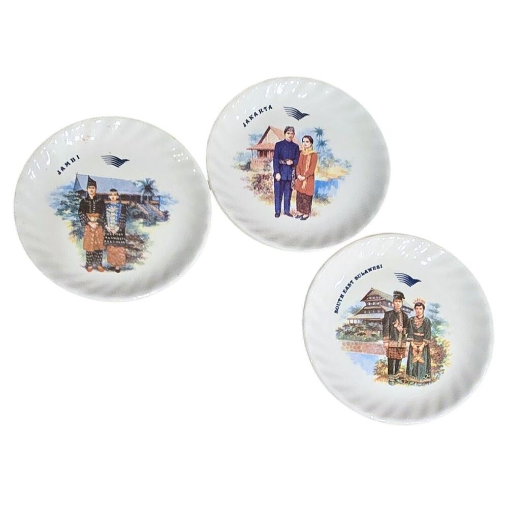 Vintage 3-Hanmax Coaster/Trinket Dish Indonesia Attire from Garuda Airline